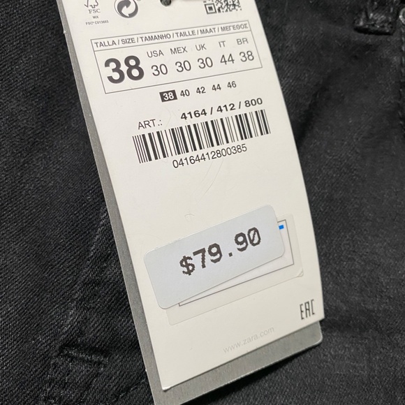 Zara Man Black Skinny Biker Jeans with Zippers Size 30 NWT - Picture 5 of 7